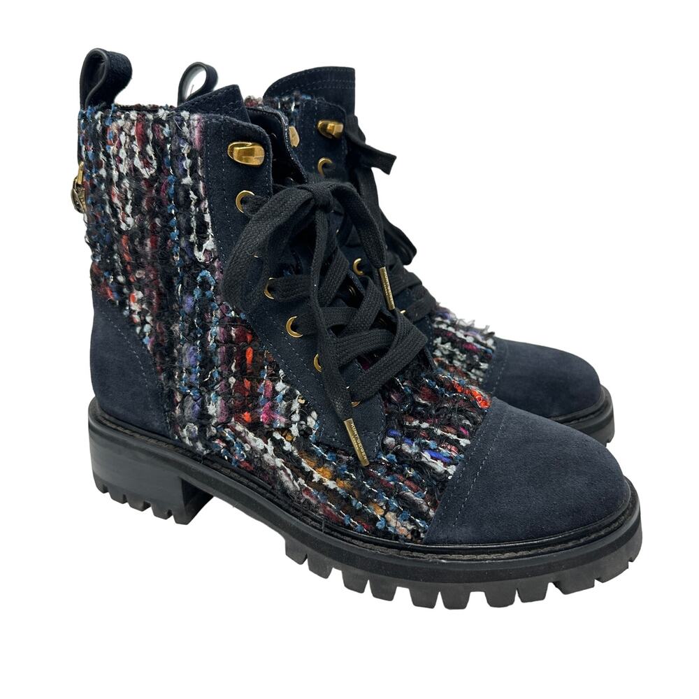 Kurt Geiger Boots Kensington Lace Up Combat Womens 38 US 7.5 Tweed Multicolor